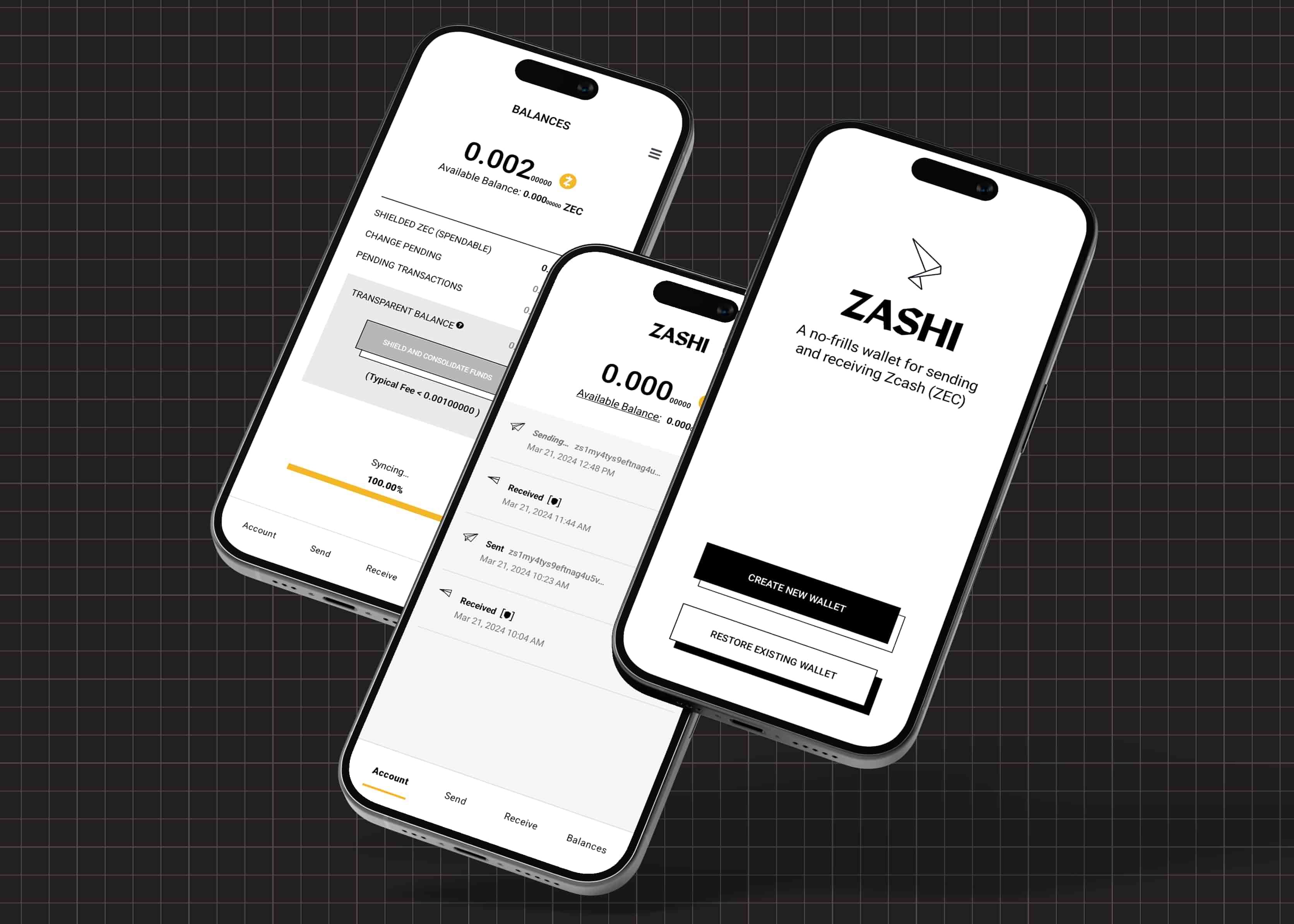 Zashi App Screens